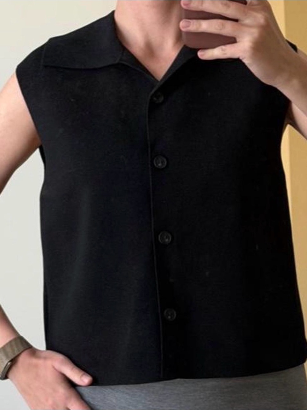 COS Black Sleeveless Button-Front Collared Vest
